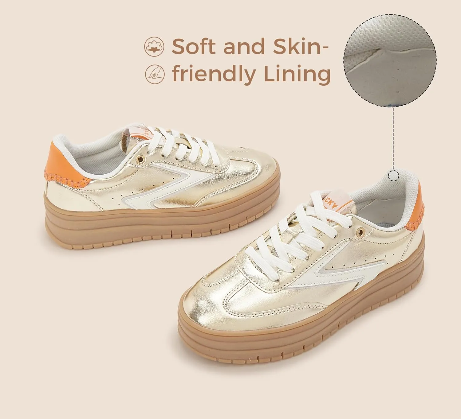 LUCKY STEP Women's Platform Sneakers Gum Sole Suede Casual Classic Retro Rubber Thick Sole Trendy Fashion Tennis Walking Shoes