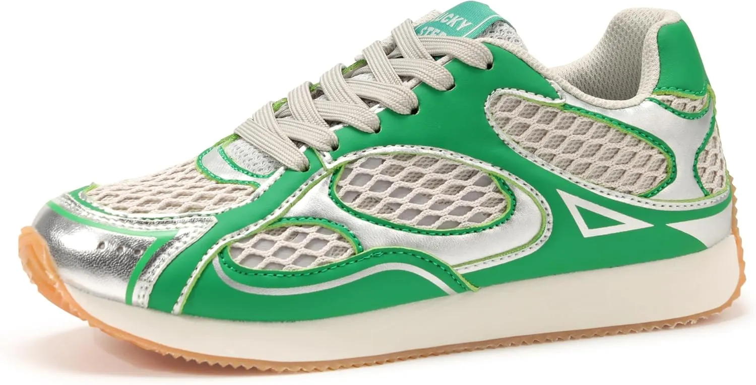 LUCKY STEP Women's Retro Fashion Sneakers Mesh Breathable Casual Walking Shoes Comfortable Tennis Athletic Trainers