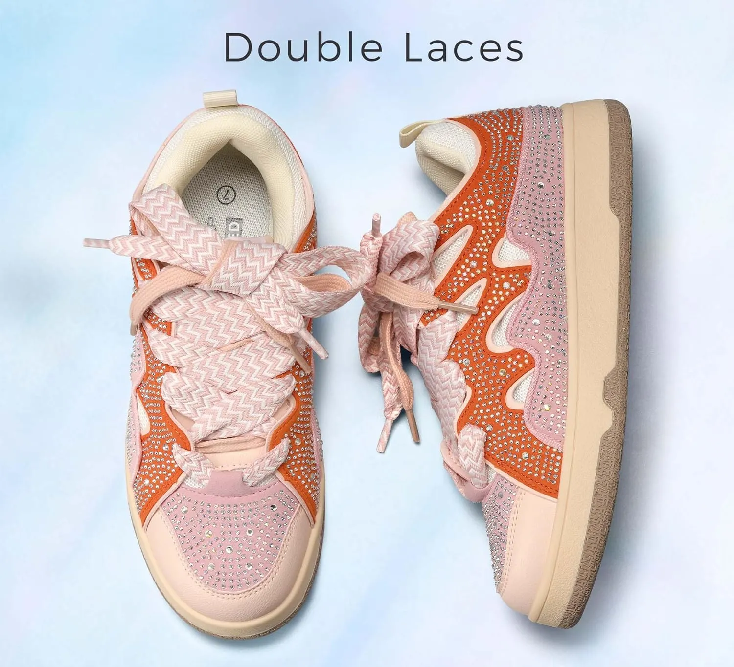 LUCKY STEP Women's Sparkle Rhinestone Fashion Sneakers Walking Tennis Bling Glitter Roaring Shoes Platform Lace up Casual Mesh Sneaker
