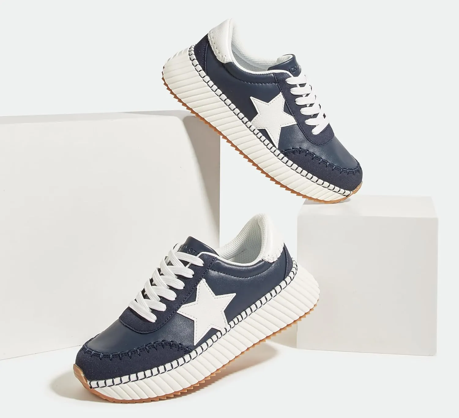 LUCKY STEP Women's Star Platform Sneakers Fashion Chunky Retro Trendy Casual Tennis Running Trainning Walking Shoes