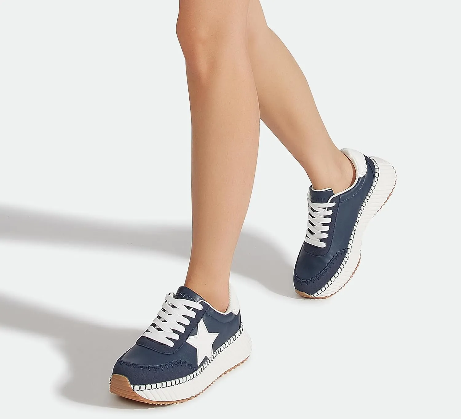 LUCKY STEP Women's Star Platform Sneakers Fashion Chunky Retro Trendy Casual Tennis Running Trainning Walking Shoes