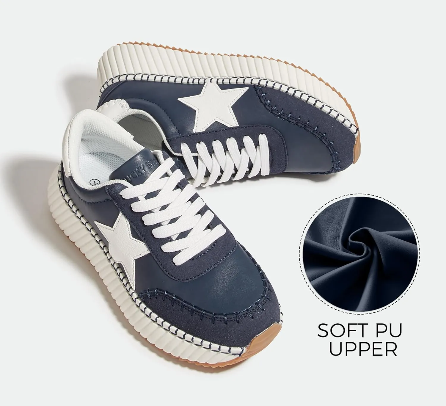 LUCKY STEP Women's Star Platform Sneakers Fashion Chunky Retro Trendy Casual Tennis Running Trainning Walking Shoes