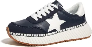 LUCKY STEP Women's Star Platform Sneakers Fashion Chunky Retro Trendy Casual Tennis Running Trainning Walking Shoes