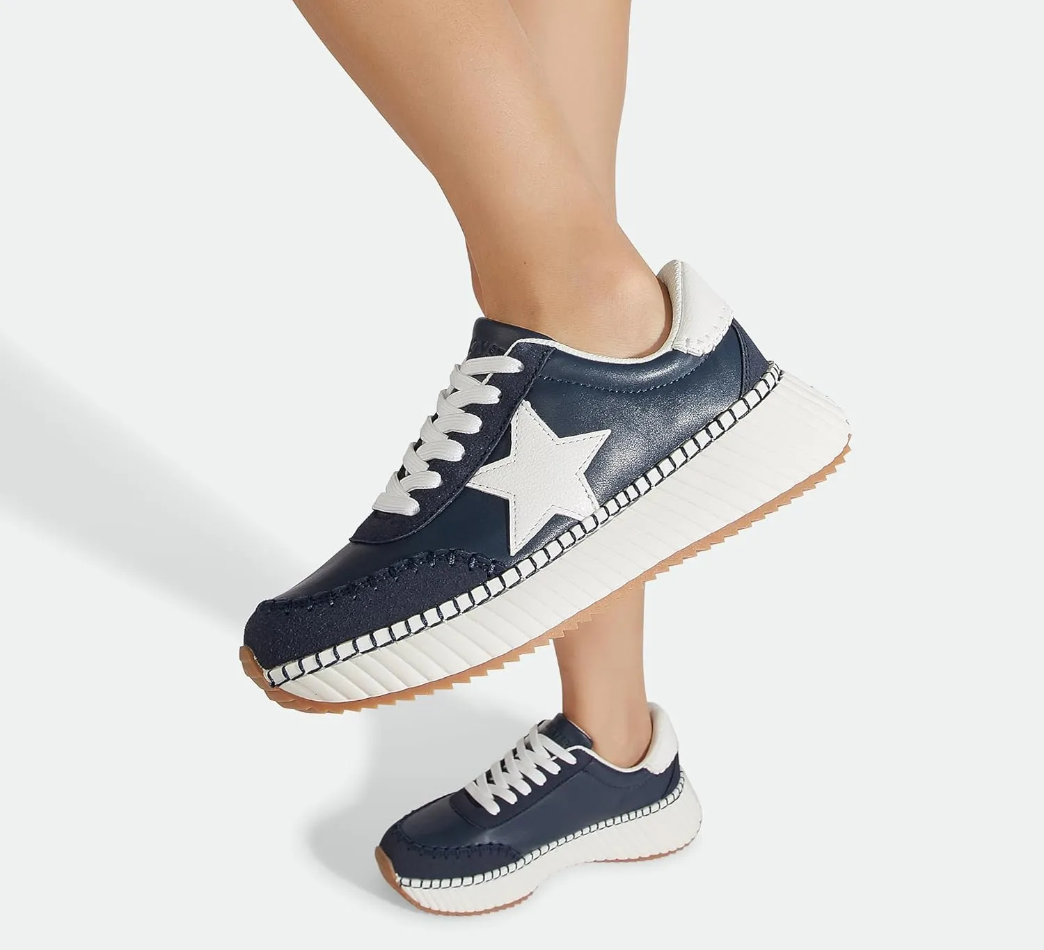 LUCKY STEP Women's Star Platform Sneakers Fashion Chunky Retro Trendy Casual Tennis Running Trainning Walking Shoes