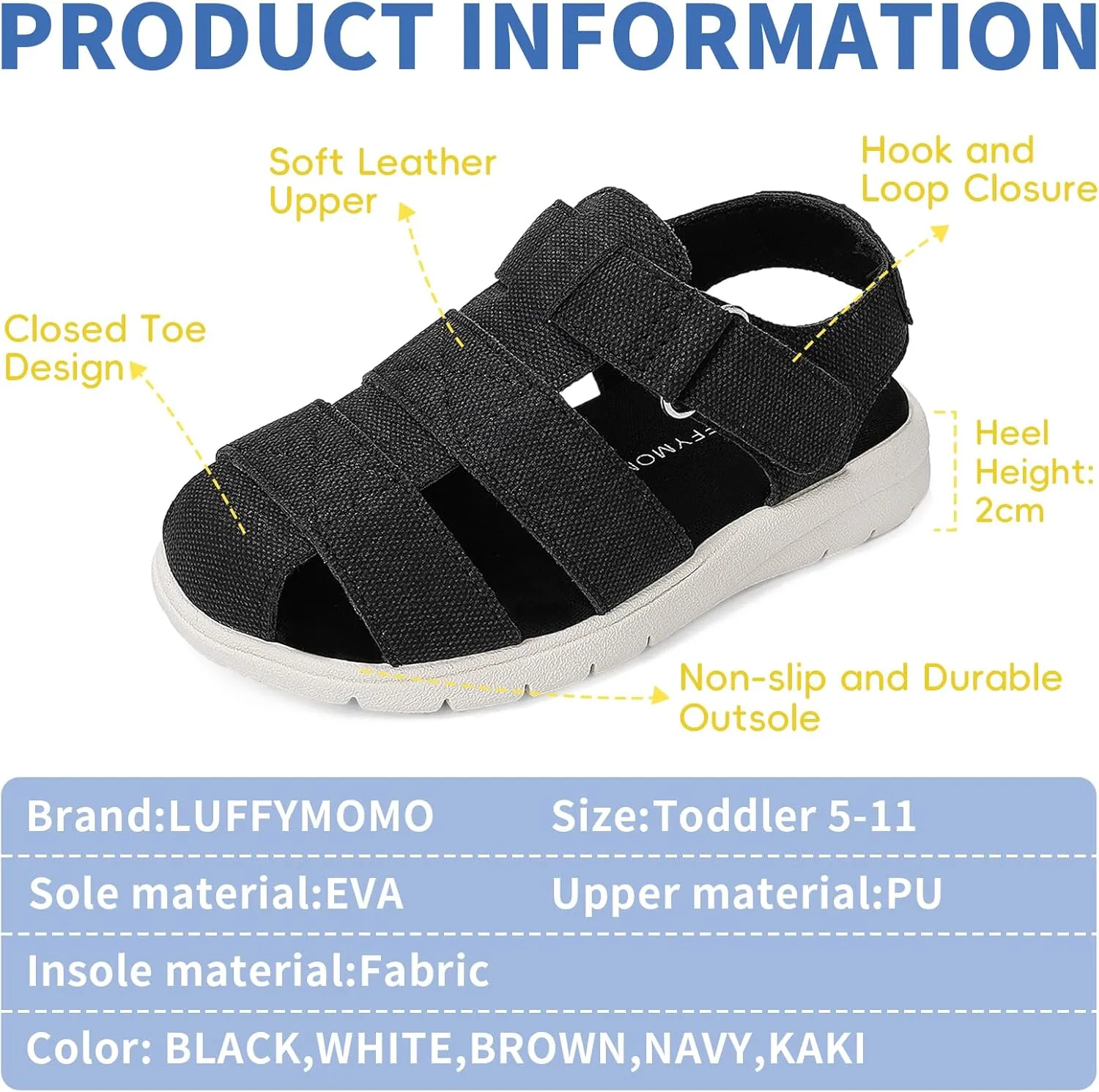 Luffymomo Boys Girls Sandals Closed Toe Lightweight Shoes Adjustable Beach Summer Sandal for Toddler Kids