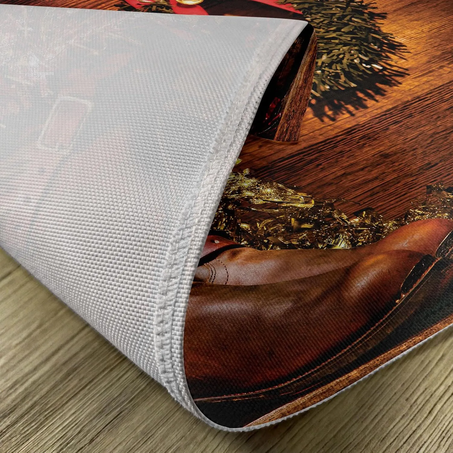 Lunarable Western Place Mats Set of 8, Country Design with Cowboy Boots and Christmas Celebrations in a Vintage Cabin Lodge, Washable Fabric Placemats for Dining Table, Placemat 8 pcs, Brown Green