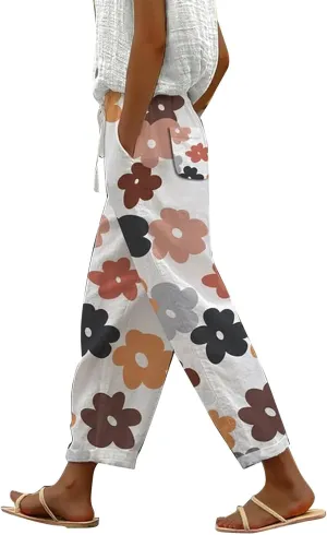 Luxury Linen Blend Trousers High Waist Wide Leg Women's 2025 Summer Beach Palazzo Pants with Belt Loops