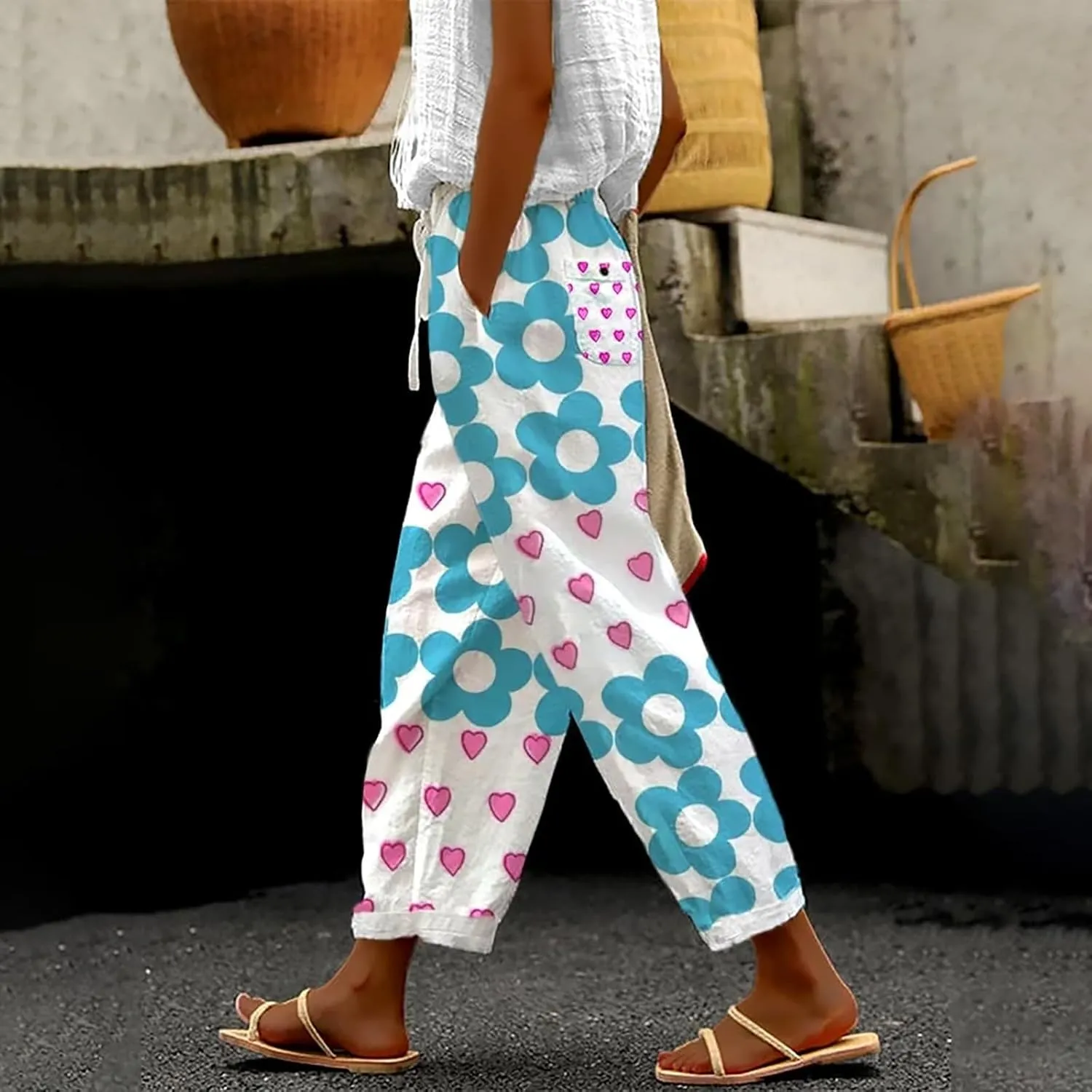 Luxury Linen Blend Trousers High Waist Wide Leg Women's 2025 Summer Beach Palazzo Pants with Belt Loops