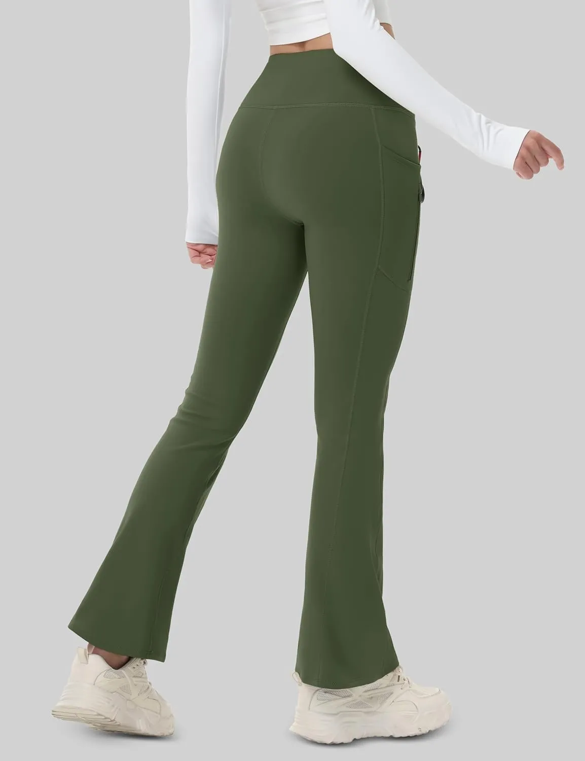 MAGCOMSEN Women's Fleece Lined Flare Pants Waterproof Insulated Winter Pants High Waisted Bootcut Hiking Yoga Leggings