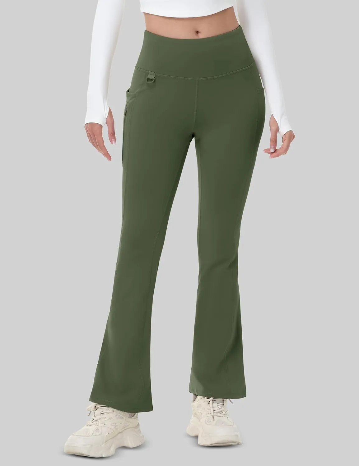 MAGCOMSEN Women's Fleece Lined Flare Pants Waterproof Insulated Winter Pants High Waisted Bootcut Hiking Yoga Leggings