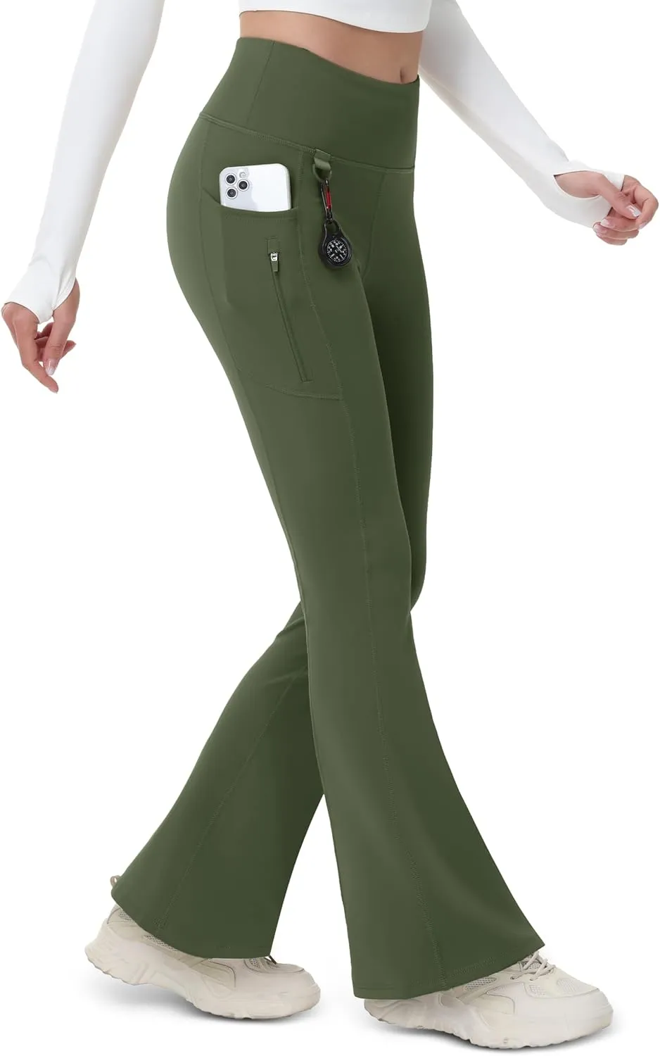 MAGCOMSEN Women's Fleece Lined Flare Pants Waterproof Insulated Winter Pants High Waisted Bootcut Hiking Yoga Leggings