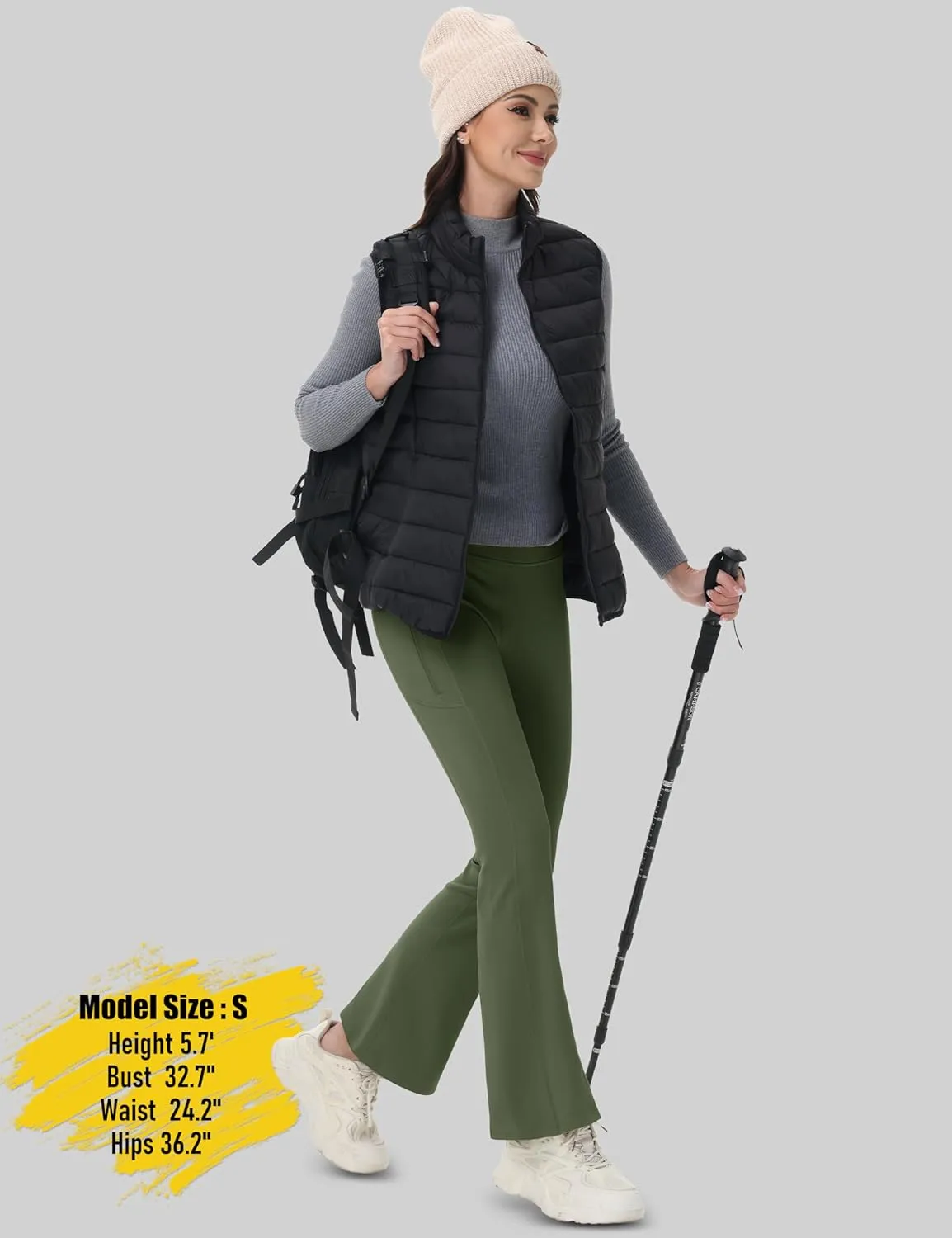 MAGCOMSEN Women's Fleece Lined Flare Pants Waterproof Insulated Winter Pants High Waisted Bootcut Hiking Yoga Leggings