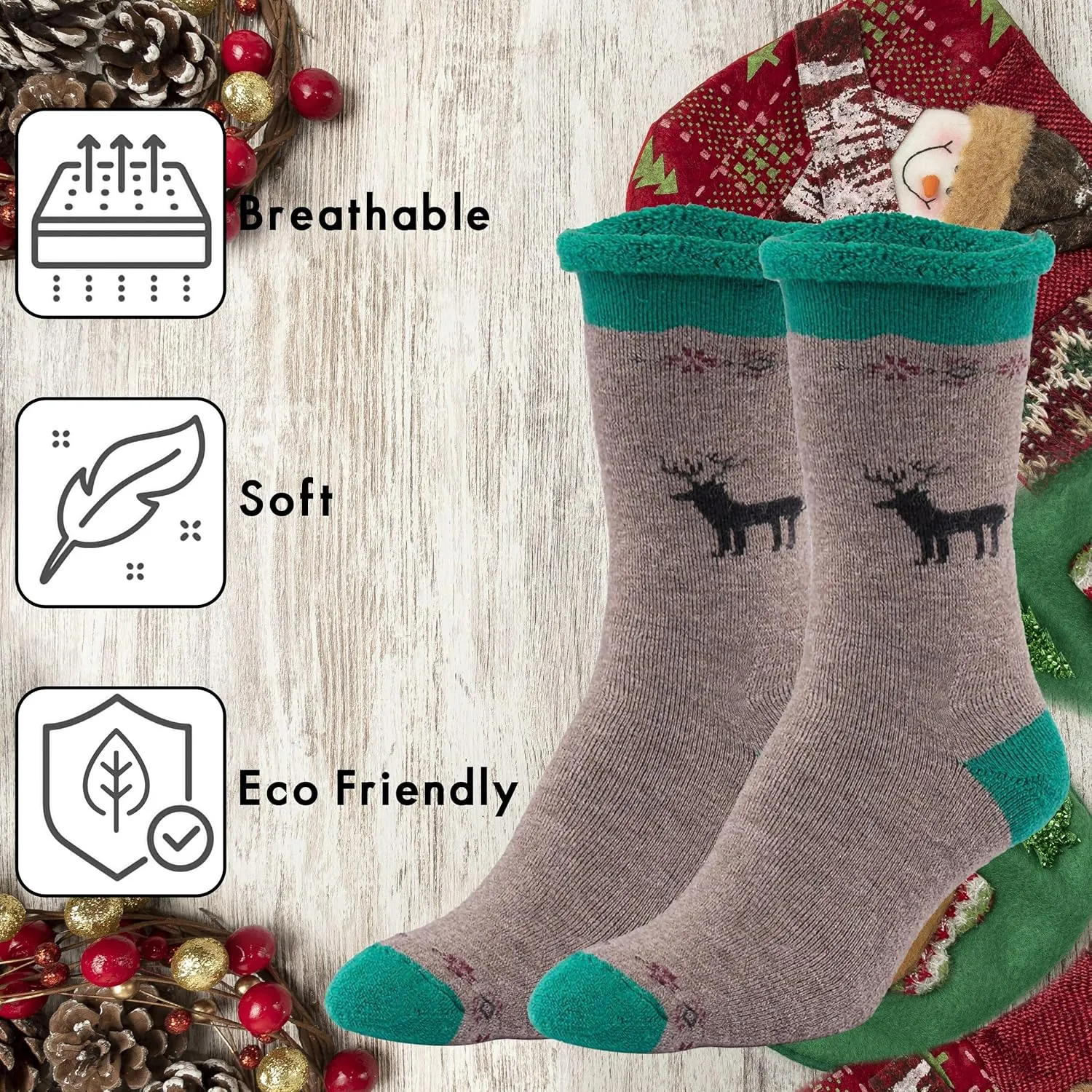 Maggie's Organic Merino Wool Snuggle Socks - Thermal Warm Wool Socks for Women and Men - Holiday Season