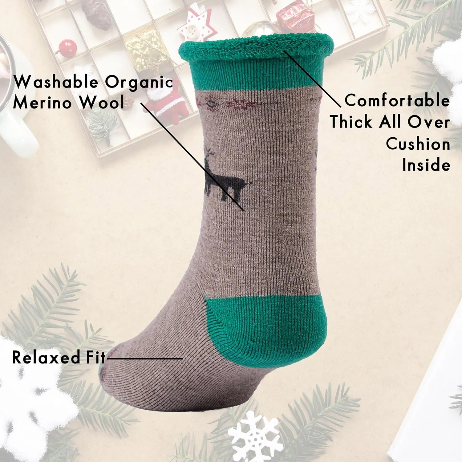Maggie's Organic Merino Wool Snuggle Socks - Thermal Warm Wool Socks for Women and Men - Holiday Season