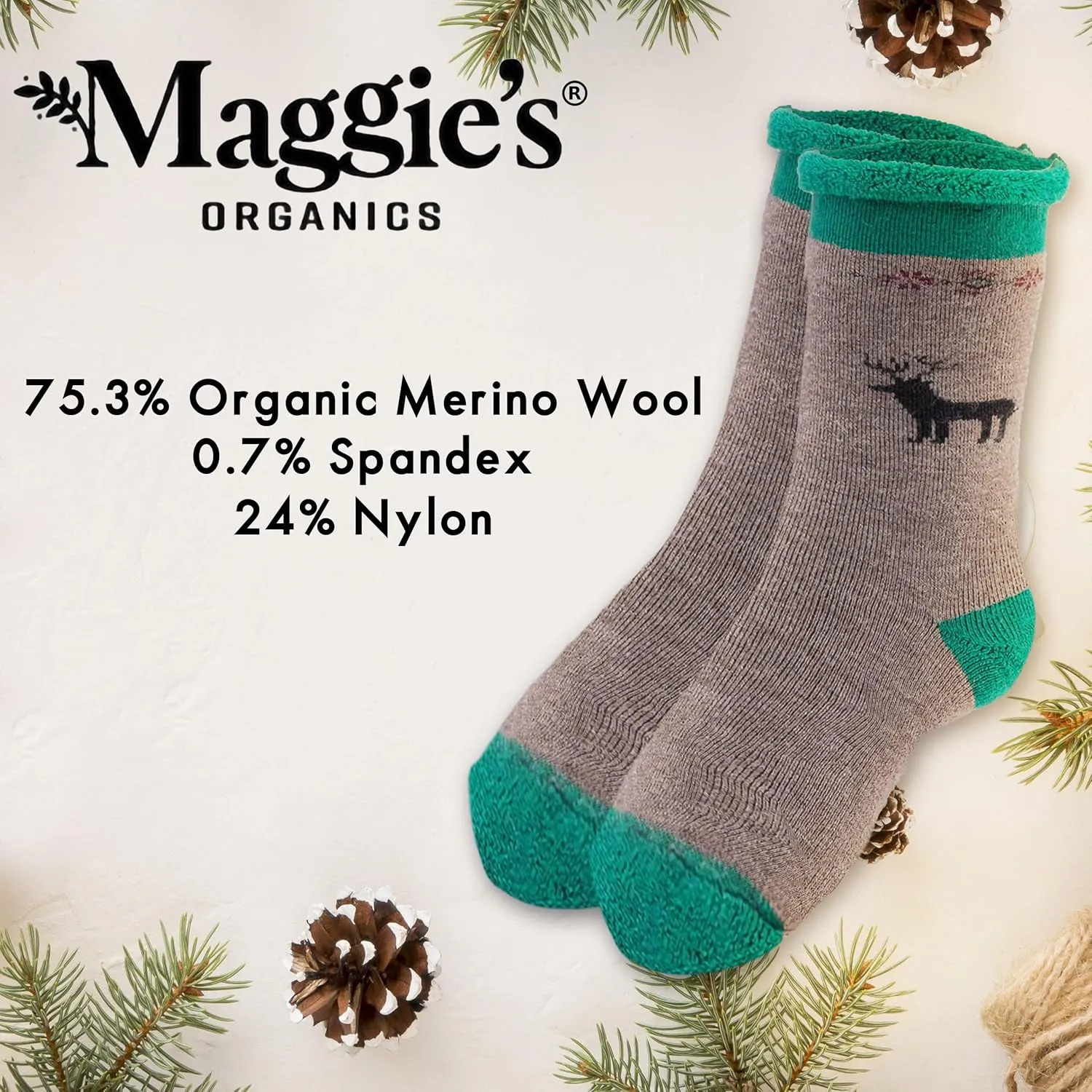 Maggie's Organic Merino Wool Snuggle Socks - Thermal Warm Wool Socks for Women and Men - Holiday Season