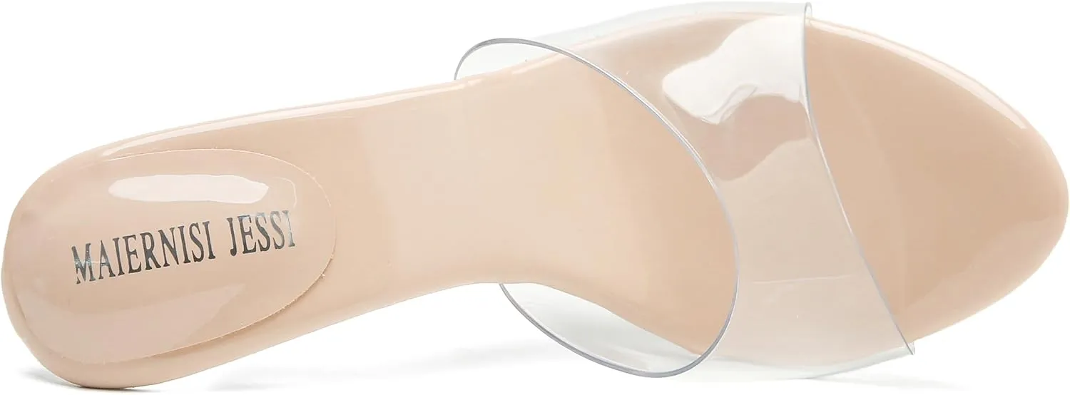 MAIERNISI JESSI Clear Heels for Women Sandals Transparent Sexy Stilletos Heels Slip on Wedding Dress Heel Mules