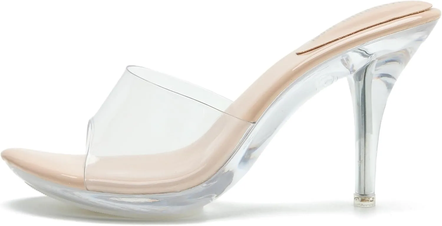 MAIERNISI JESSI Clear Heels for Women Sandals Transparent Sexy Stilletos Heels Slip on Wedding Dress Heel Mules