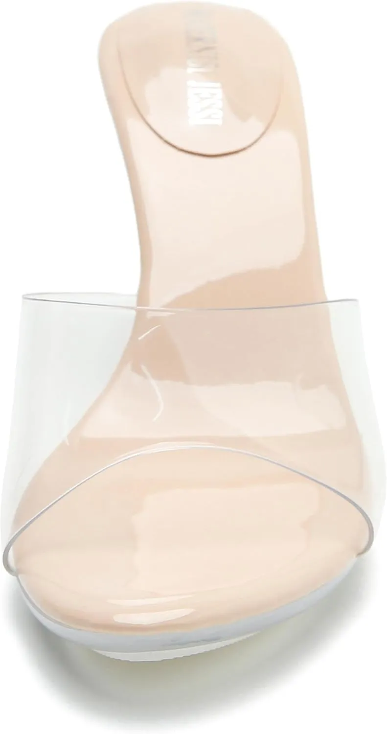 MAIERNISI JESSI Clear Heels for Women Sandals Transparent Sexy Stilletos Heels Slip on Wedding Dress Heel Mules