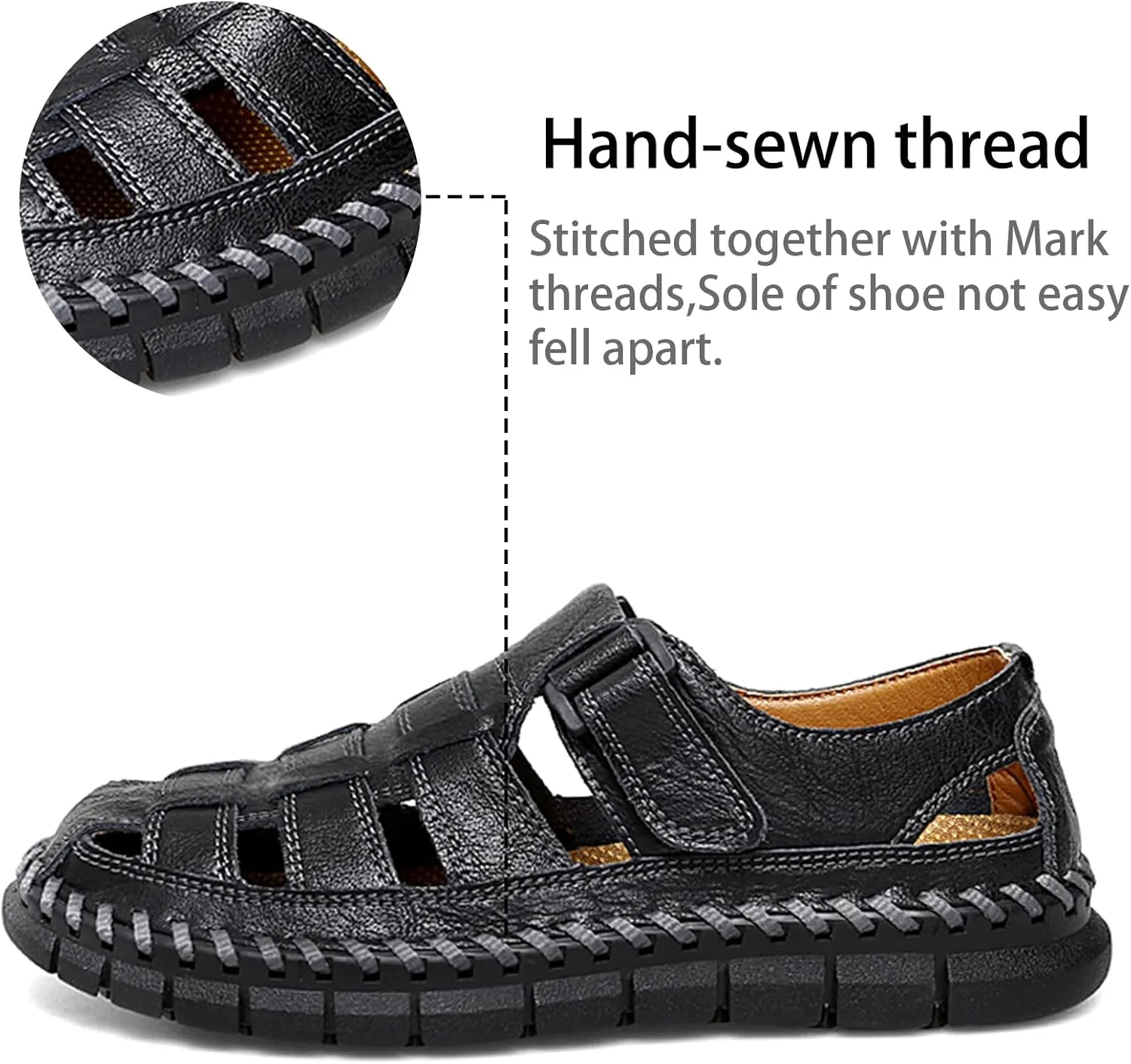 MAIZUN Men's Sandals Closed Toe Outdoor Leather Sandals Hiking Waterproof Athletic Fisherman Sandals Summer Adjustable Beach Water Sandals