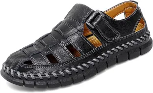 MAIZUN Men's Sandals Closed Toe Outdoor Leather Sandals Hiking Waterproof Athletic Fisherman Sandals Summer Adjustable Beach Water Sandals