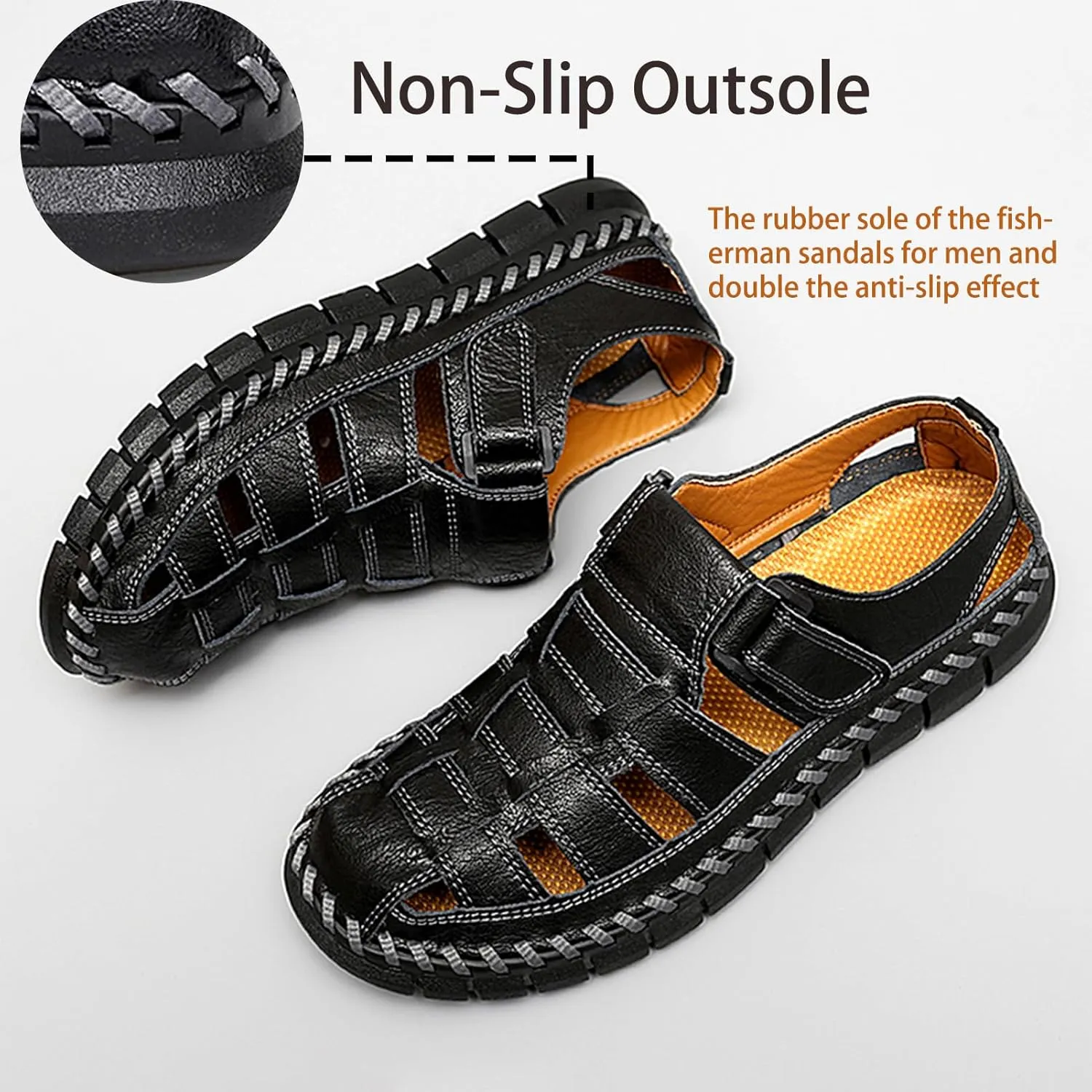 MAIZUN Men's Sandals Closed Toe Outdoor Leather Sandals Hiking Waterproof Athletic Fisherman Sandals Summer Adjustable Beach Water Sandals