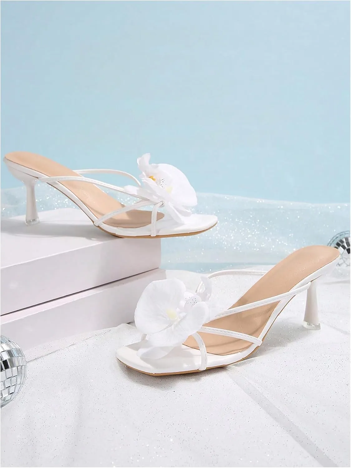 MakeMeChic Women's Open Toe Floral Kitten Heels Flower Summer Beach Sandals