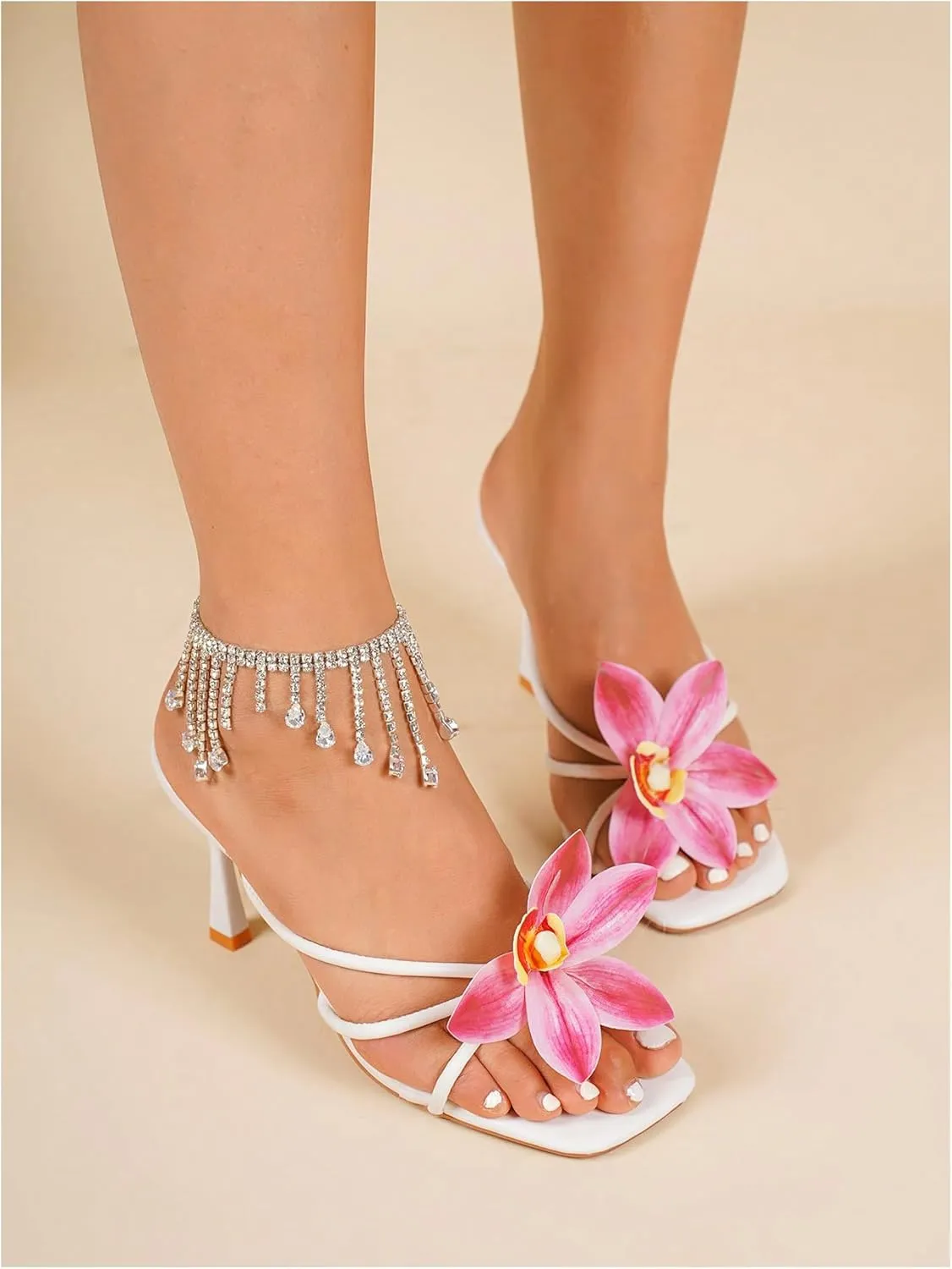 MakeMeChic Women's Open Toe Floral Kitten Heels Flower Summer Beach Sandals
