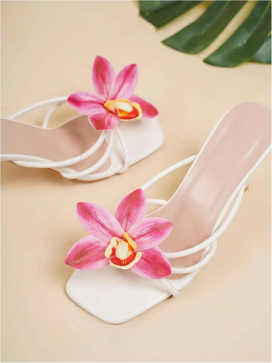 MakeMeChic Women's Open Toe Floral Kitten Heels Flower Summer Beach Sandals
