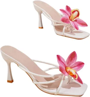 MakeMeChic Women's Open Toe Floral Kitten Heels Flower Summer Beach Sandals