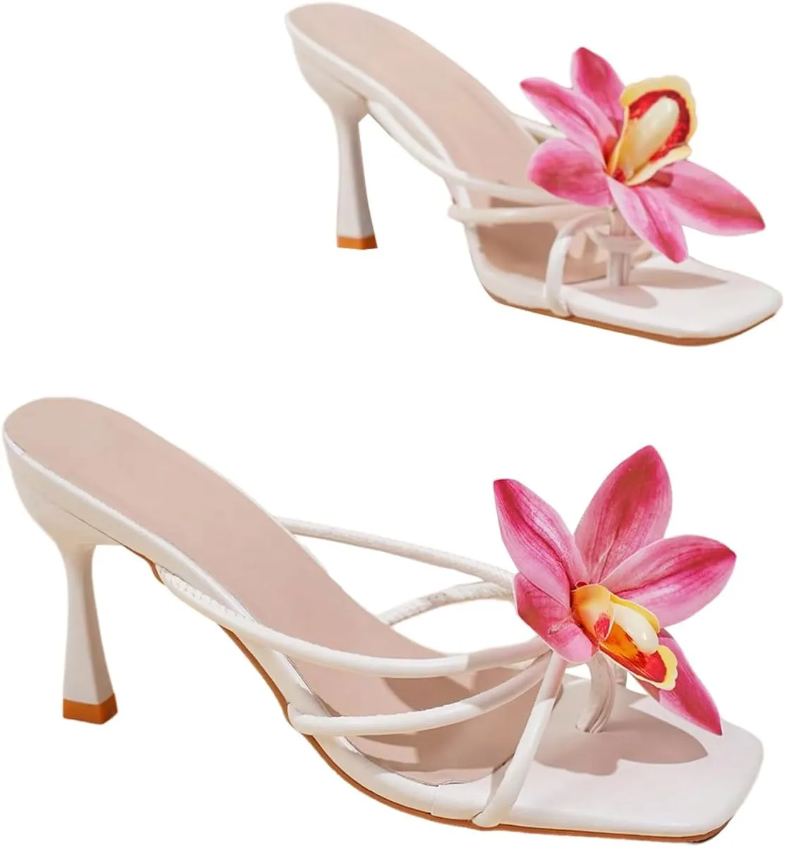 MakeMeChic Women's Open Toe Floral Kitten Heels Flower Summer Beach Sandals