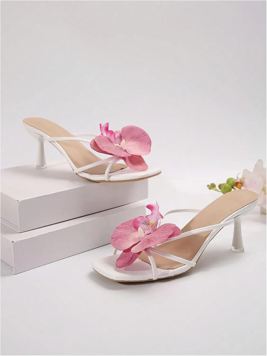 MakeMeChic Women's Open Toe Floral Kitten Heels Flower Summer Beach Sandals