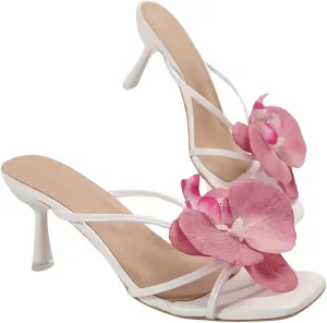 MakeMeChic Women's Open Toe Floral Kitten Heels Flower Summer Beach Sandals