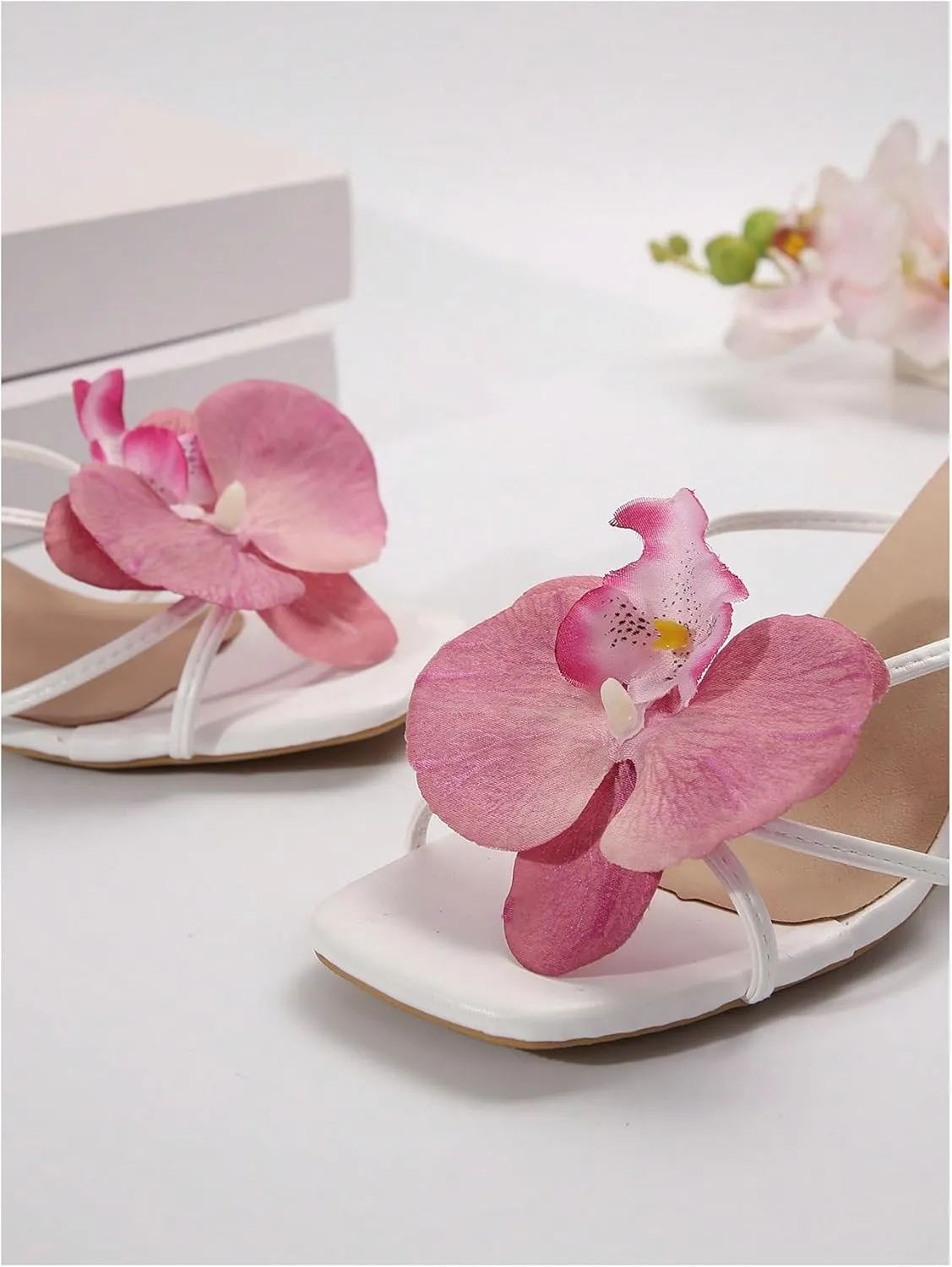 MakeMeChic Women's Open Toe Floral Kitten Heels Flower Summer Beach Sandals
