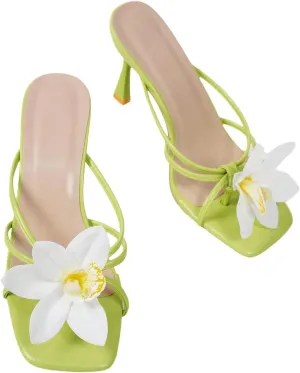 MakeMeChic Women's Open Toe Floral Kitten Heels Flower Summer Beach Sandals