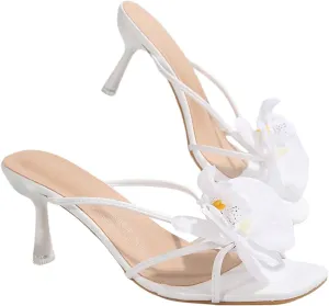 MakeMeChic Women's Open Toe Floral Kitten Heels Flower Summer Beach Sandals