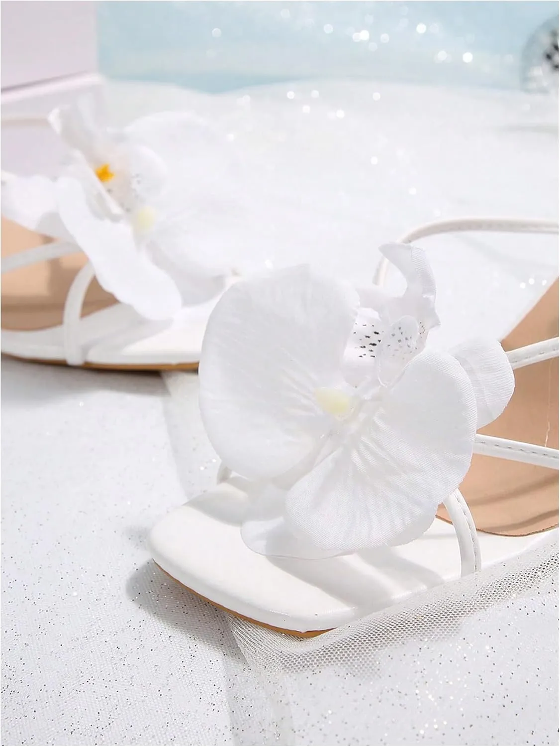 MakeMeChic Women's Open Toe Floral Kitten Heels Flower Summer Beach Sandals