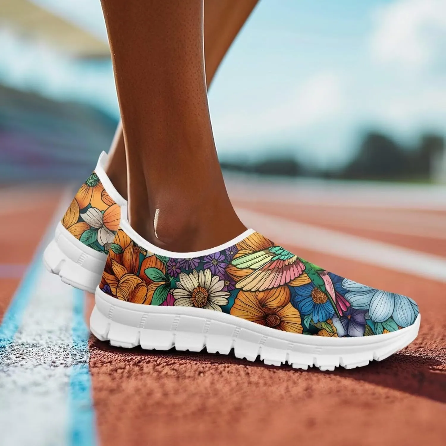 Mandala Flowers Print Womens Slip On Running Shoes Loafers Shoes Non Slip Arch Support Walking Shoes Breathable Gym Workout Shoes