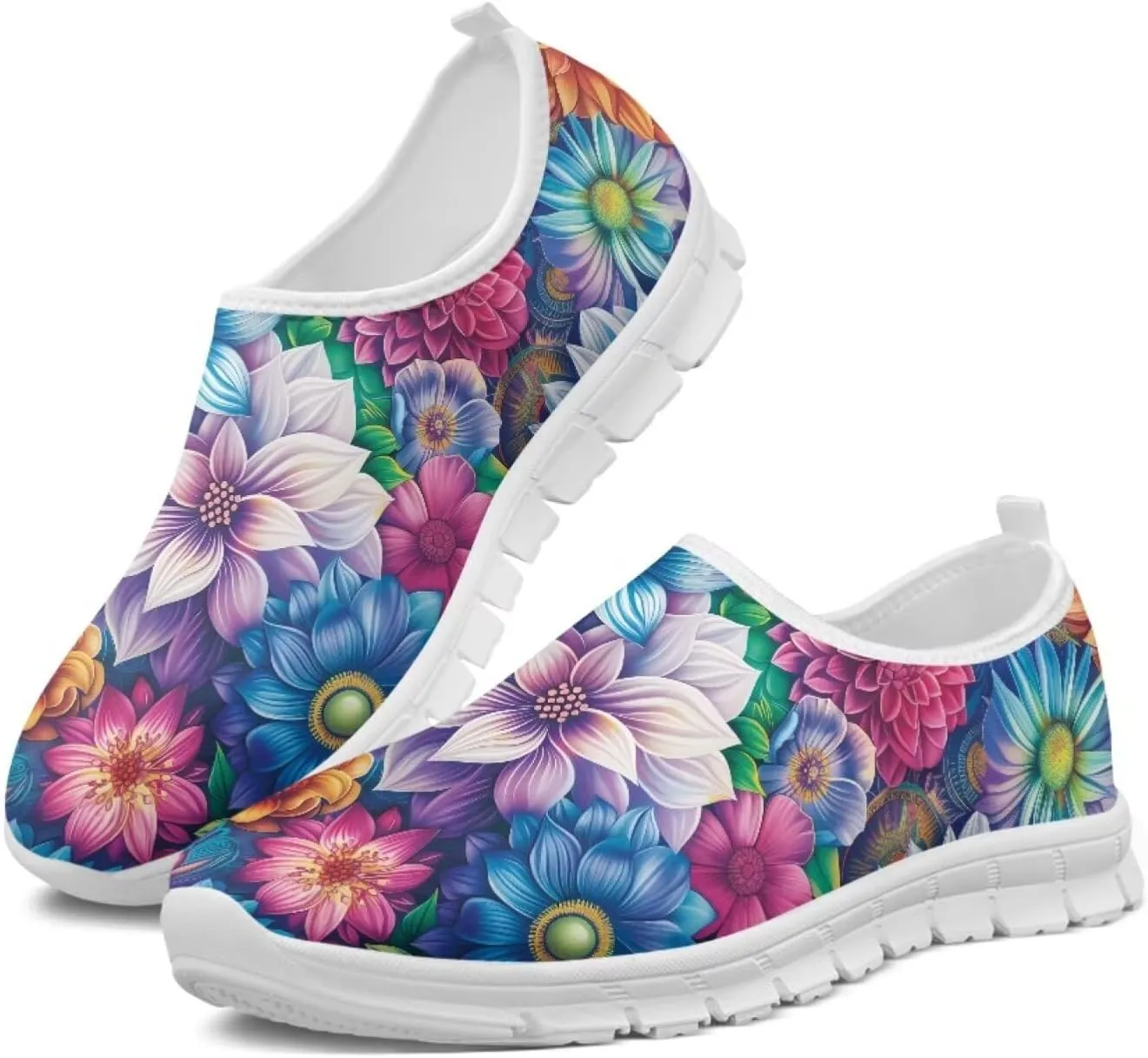 Mandala Flowers Print Womens Slip On Running Shoes Loafers Shoes Non Slip Arch Support Walking Shoes Breathable Gym Workout Shoes