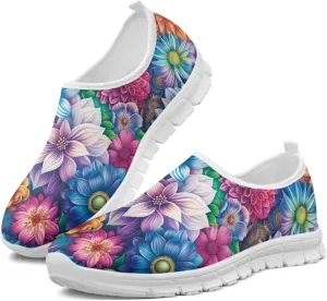 Mandala Flowers Print Womens Slip On Running Shoes Loafers Shoes Non Slip Arch Support Walking Shoes Breathable Gym Workout Shoes