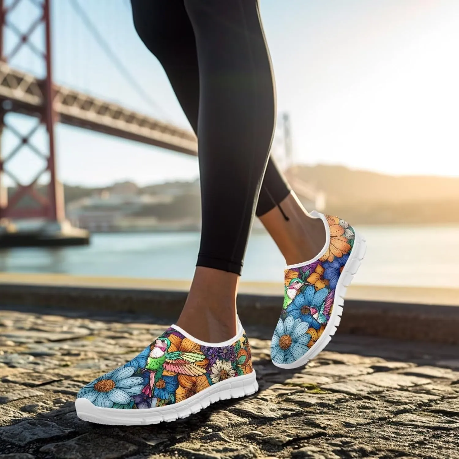 Mandala Flowers Print Womens Slip On Running Shoes Loafers Shoes Non Slip Arch Support Walking Shoes Breathable Gym Workout Shoes