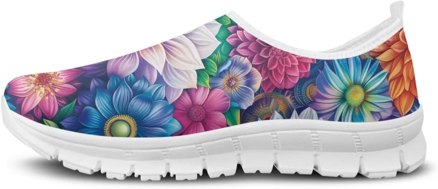 Mandala Flowers Print Womens Slip On Running Shoes Loafers Shoes Non Slip Arch Support Walking Shoes Breathable Gym Workout Shoes
