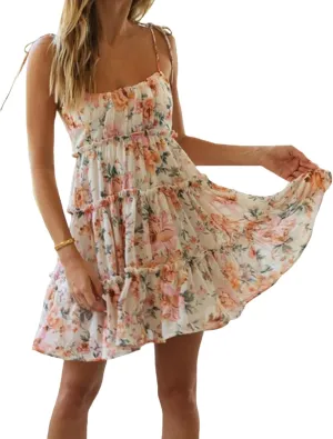 Mansy Womens 2025 Summer Floral Mini Dress Boho Flowy Skater Dresses Short Sleeveless Ruffle Spaghetti Strap Dress