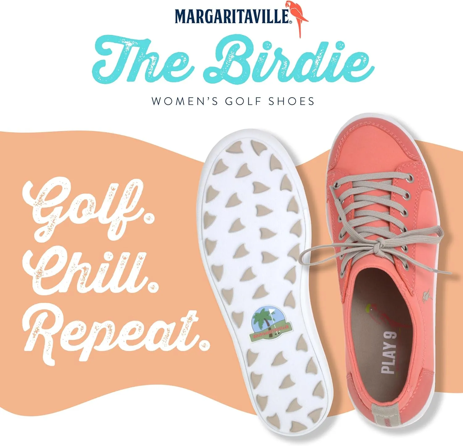 Margaritaville Golf Shoes, The Birdie, Spikeless Womens Golf Shoe, Ladies Golf Footwear with Rubber Toe Guard and Stability Heel Frame, Lace Up Athletic Shoe