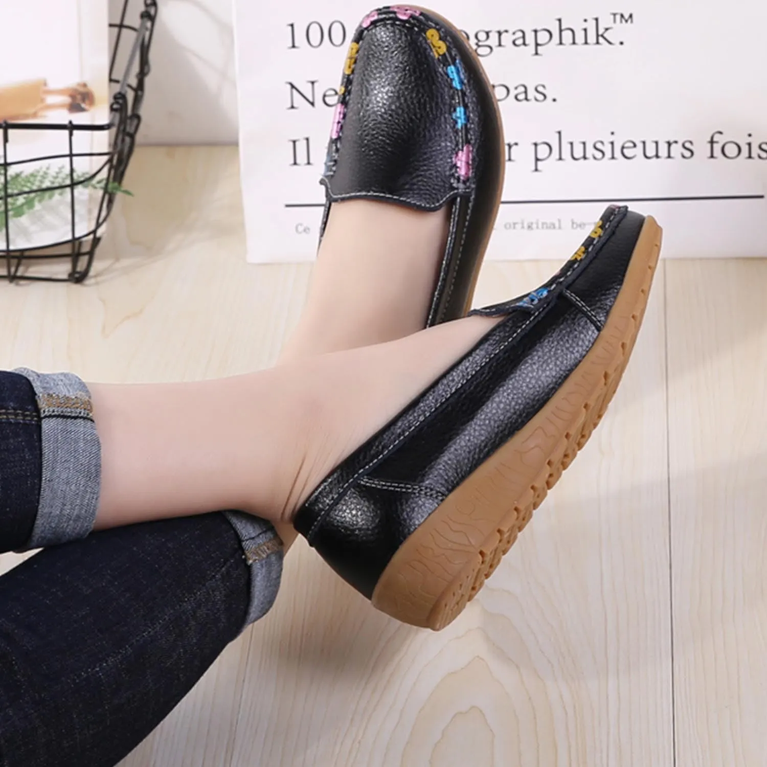 MEBAMY Women's Thick Sole Slip-On Loafers Comfortable Arch Support Casual Thick-Soled Casual Shoes Non-Slip Low-Top Loafers Shoes for Women Black
