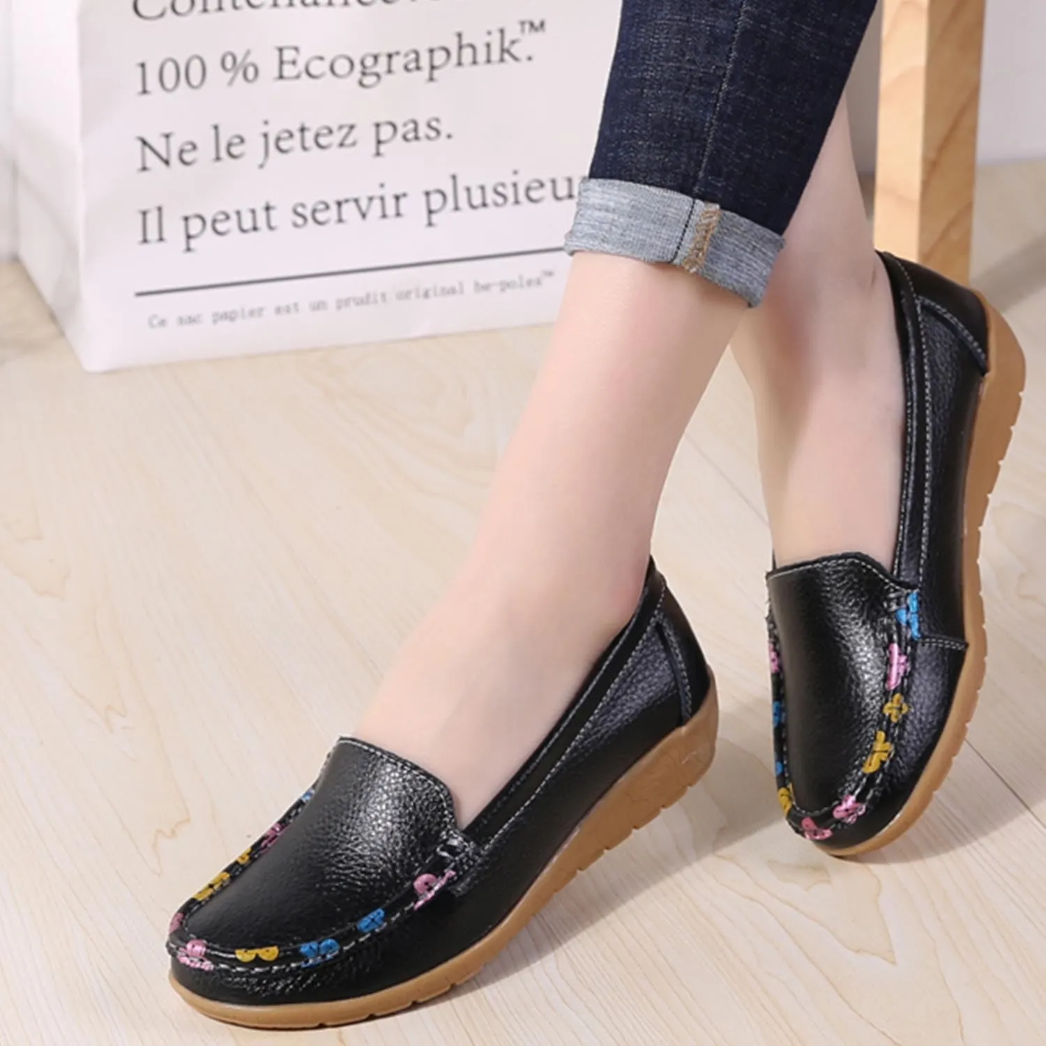 MEBAMY Women's Thick Sole Slip-On Loafers Comfortable Arch Support Casual Thick-Soled Casual Shoes Non-Slip Low-Top Loafers Shoes for Women Black