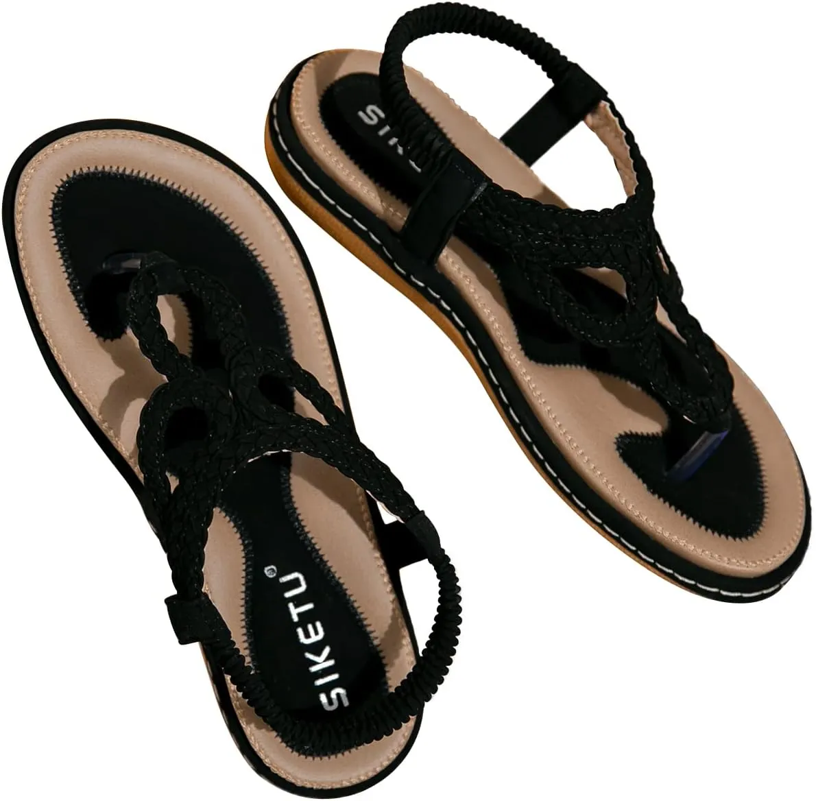 Meeshine Women's Bohemia Flip Flops Summer Beach T-Strap Flat Sandals Comfort Walking Shoes