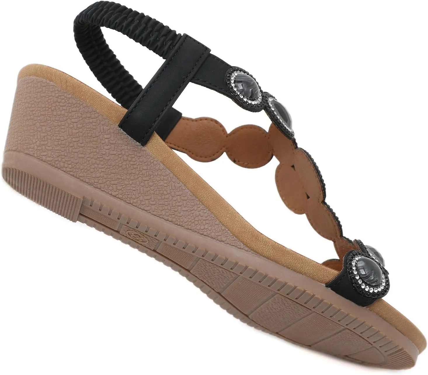 Meeshine Women's Wedge Sandals Summer Comfortable Casual Bohemian Beach Rhinestone Platform Shoes