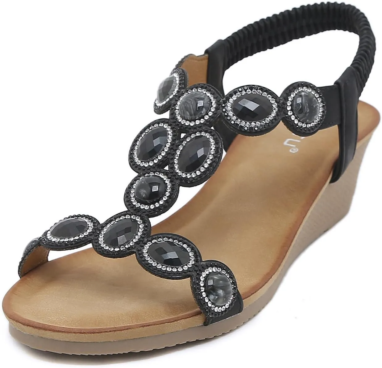 Meeshine Women's Wedge Sandals Summer Comfortable Casual Bohemian Beach Rhinestone Platform Shoes