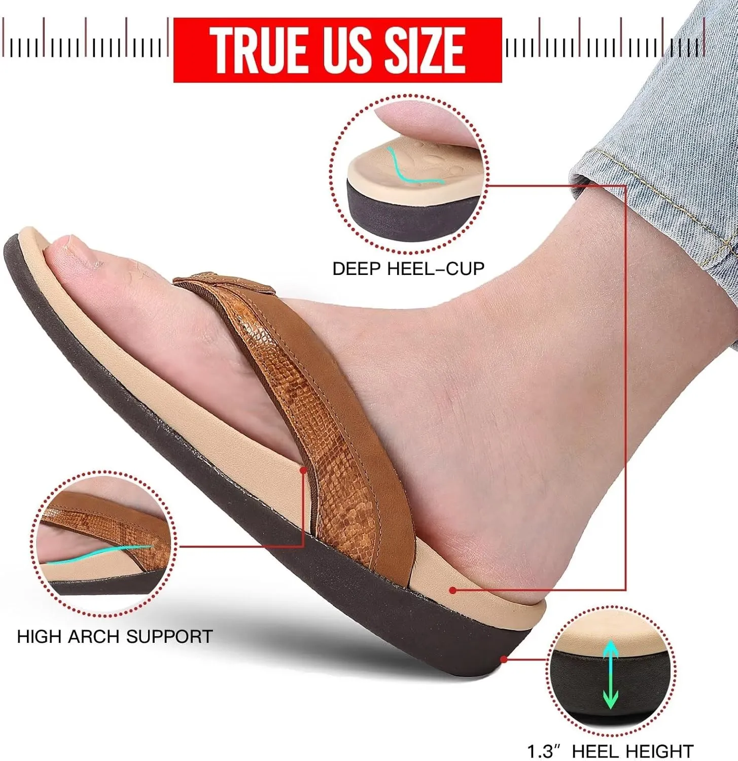 MEGNYA Comfortable Walking Flip Flops for Womens, Orthopedic Walking Sandals with Arch Support, Flat Feet Pain Relief Sandals for Beach, Summer, Pool