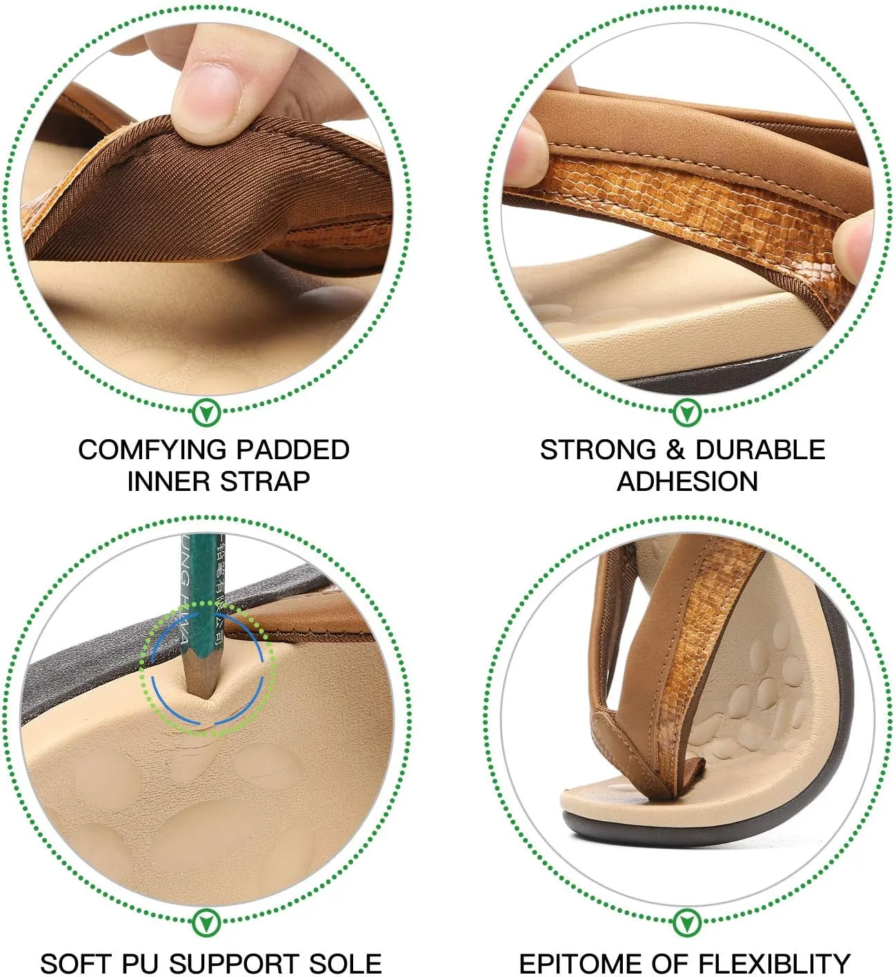 MEGNYA Comfortable Walking Flip Flops for Womens, Orthopedic Walking Sandals with Arch Support, Flat Feet Pain Relief Sandals for Beach, Summer, Pool
